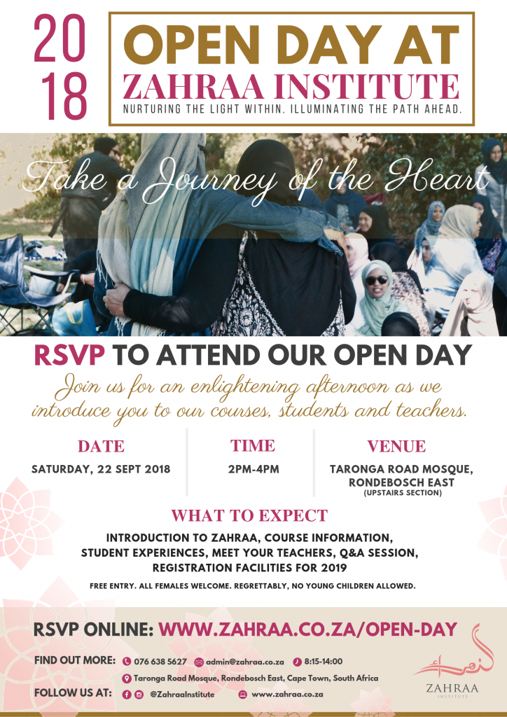 RSVP for Zahraa Institute's 2018 Open Day RSVP for Zahraa Institute's 2018 Open Day